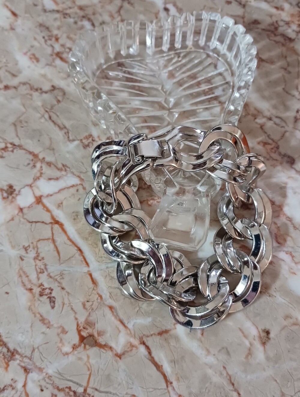Signed Monet Silvertone Chunky Bracelet, Size 6, NWOT